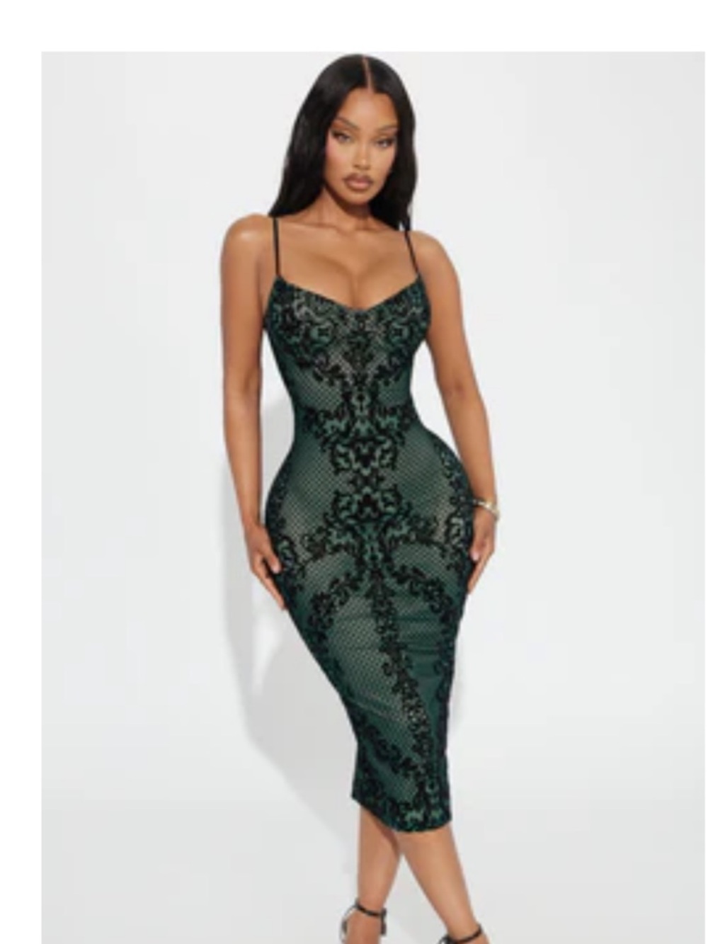 Hypnotize You Mesh Midi Dress - Green/combo